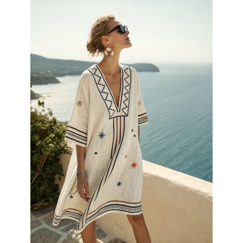 Fiora | Abito Caftano Bohemien Ricamato da Donna - Abito Estivo Elegante e Fluttuante