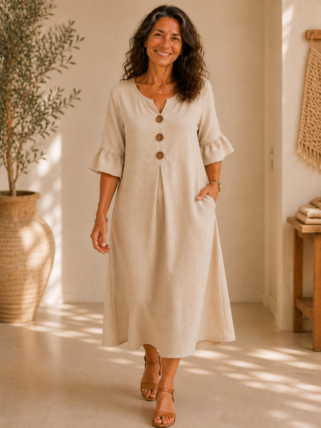 Vanesa | Abito Linen Blend con Bottoni