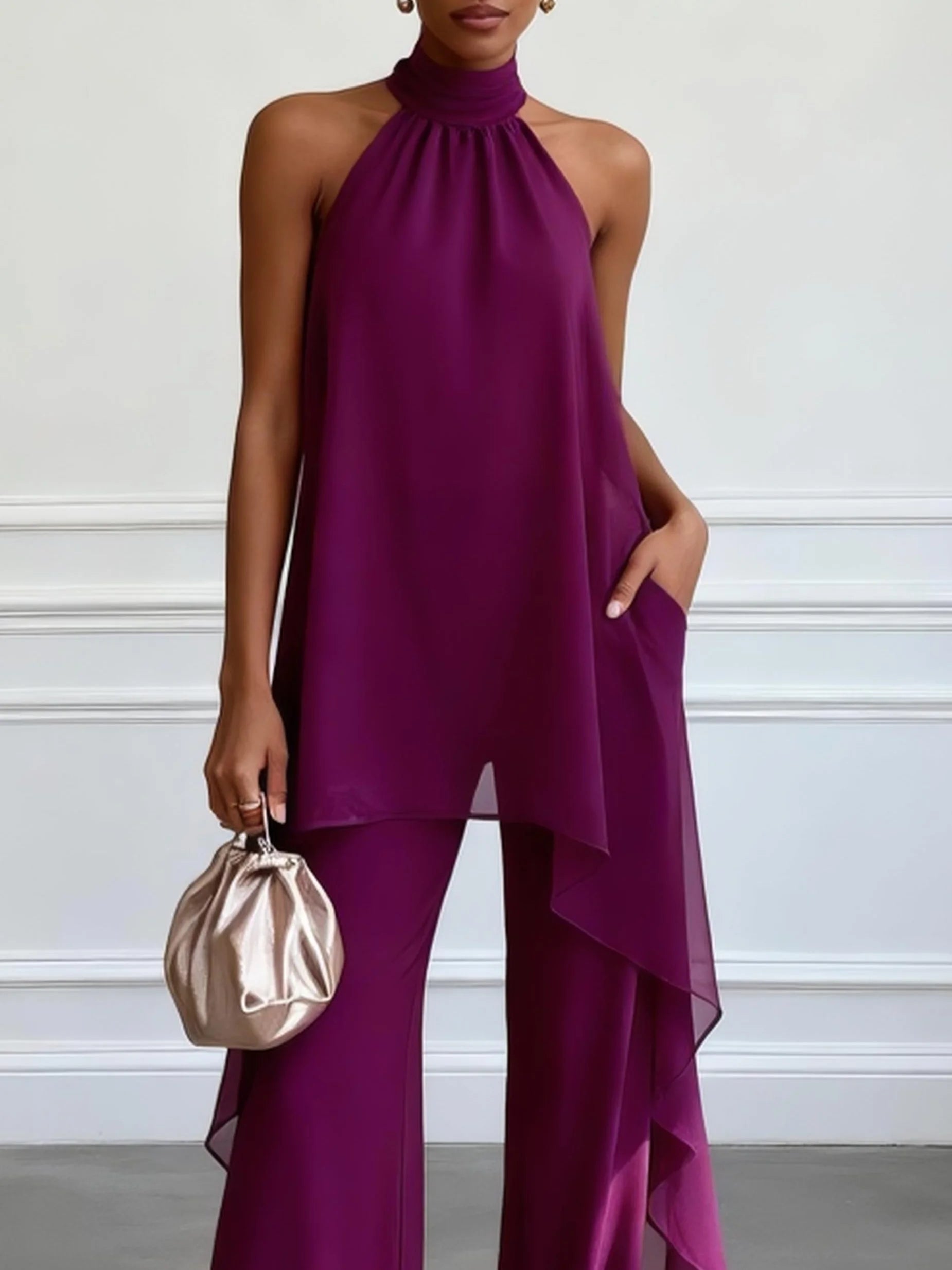 Viola | Elegant Halter Suit with Trousers