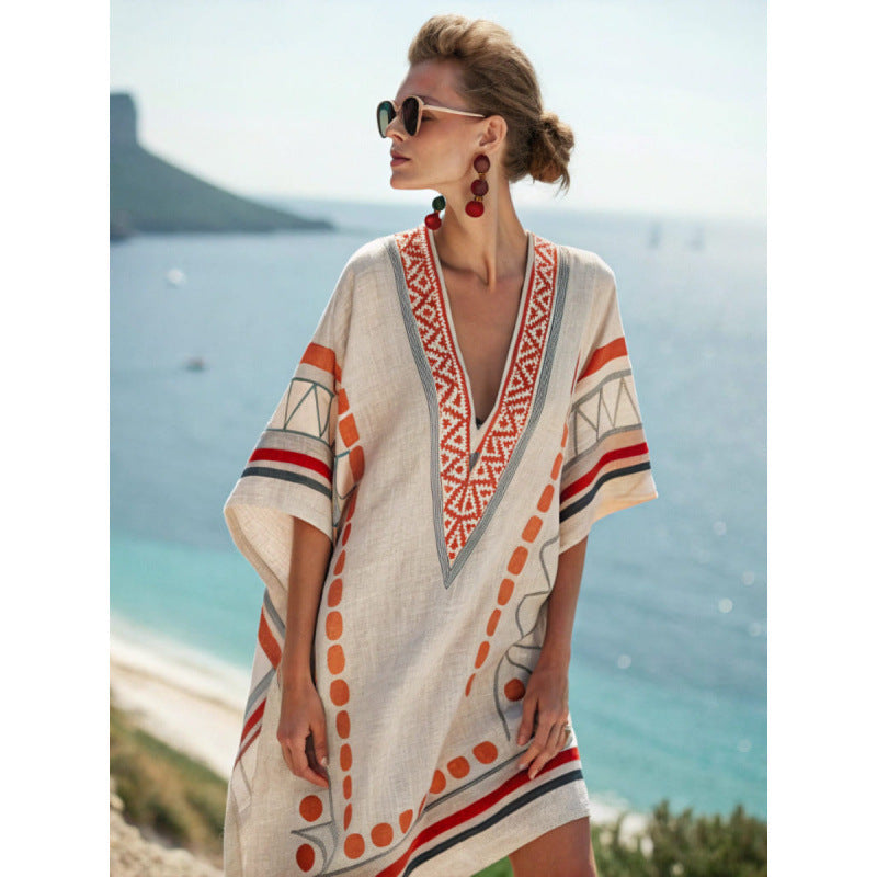Fiora | Abito Caftano Bohemien Ricamato da Donna - Abito Estivo Elegante e Fluttuante
