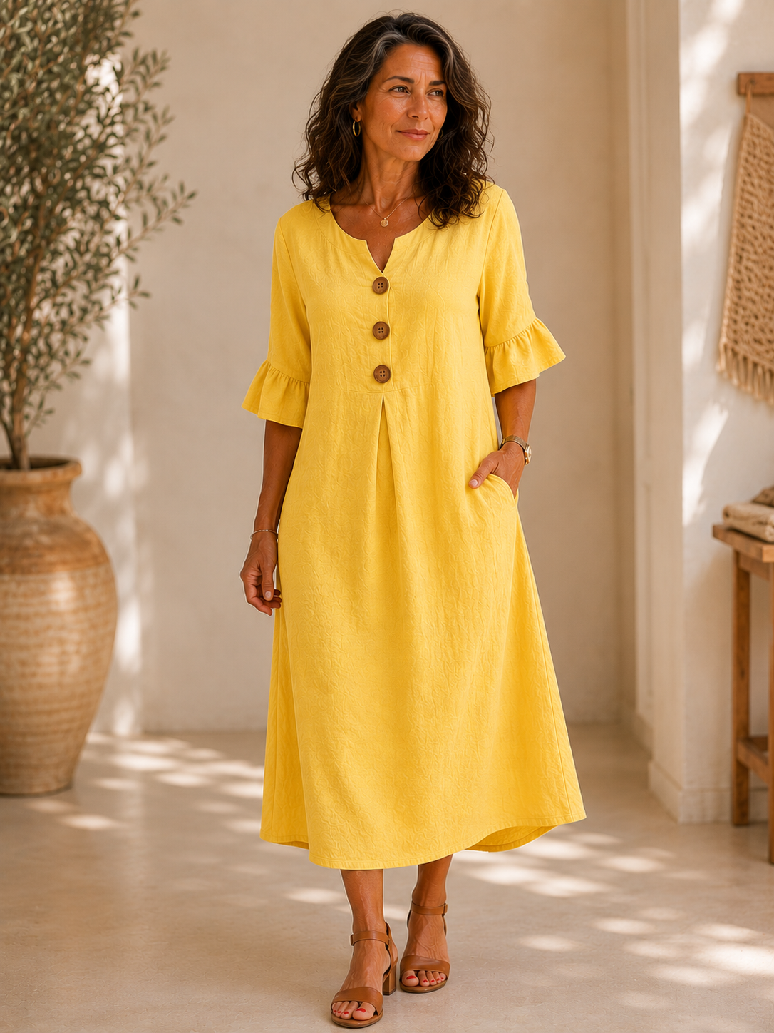 Vanesa | Abito Linen Blend con Bottoni