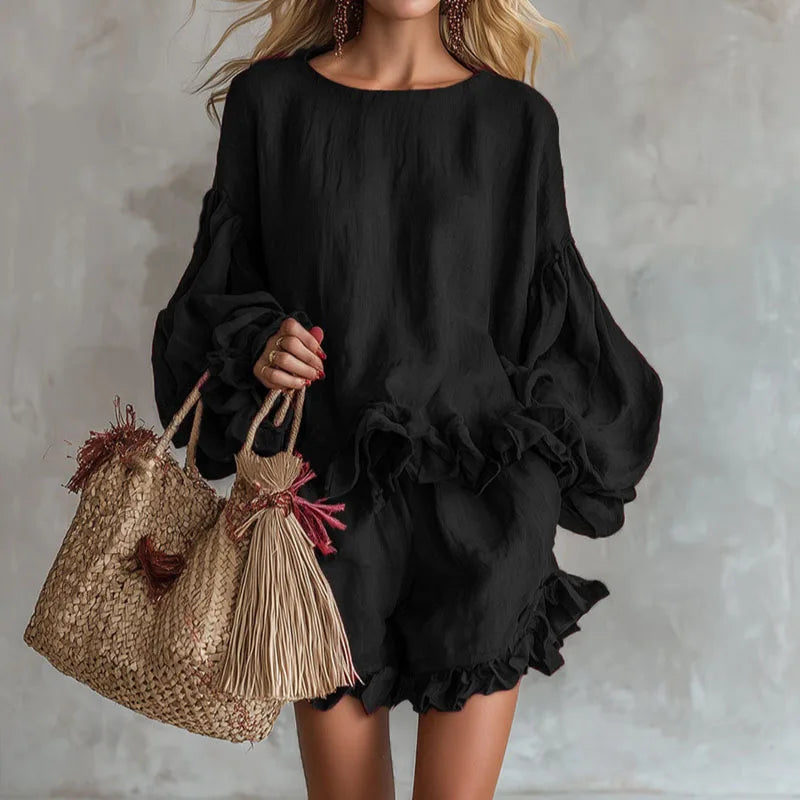 Sienna | Ruffle Hem Top and Beach Shorts Set
