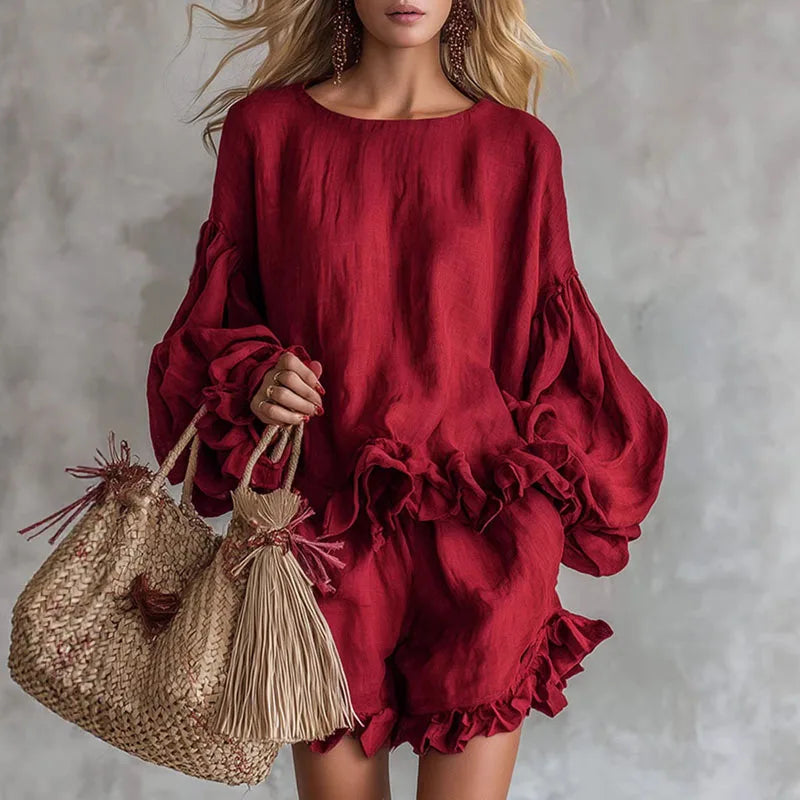 Sienna | Ruffle Hem Top and Beach Shorts Set