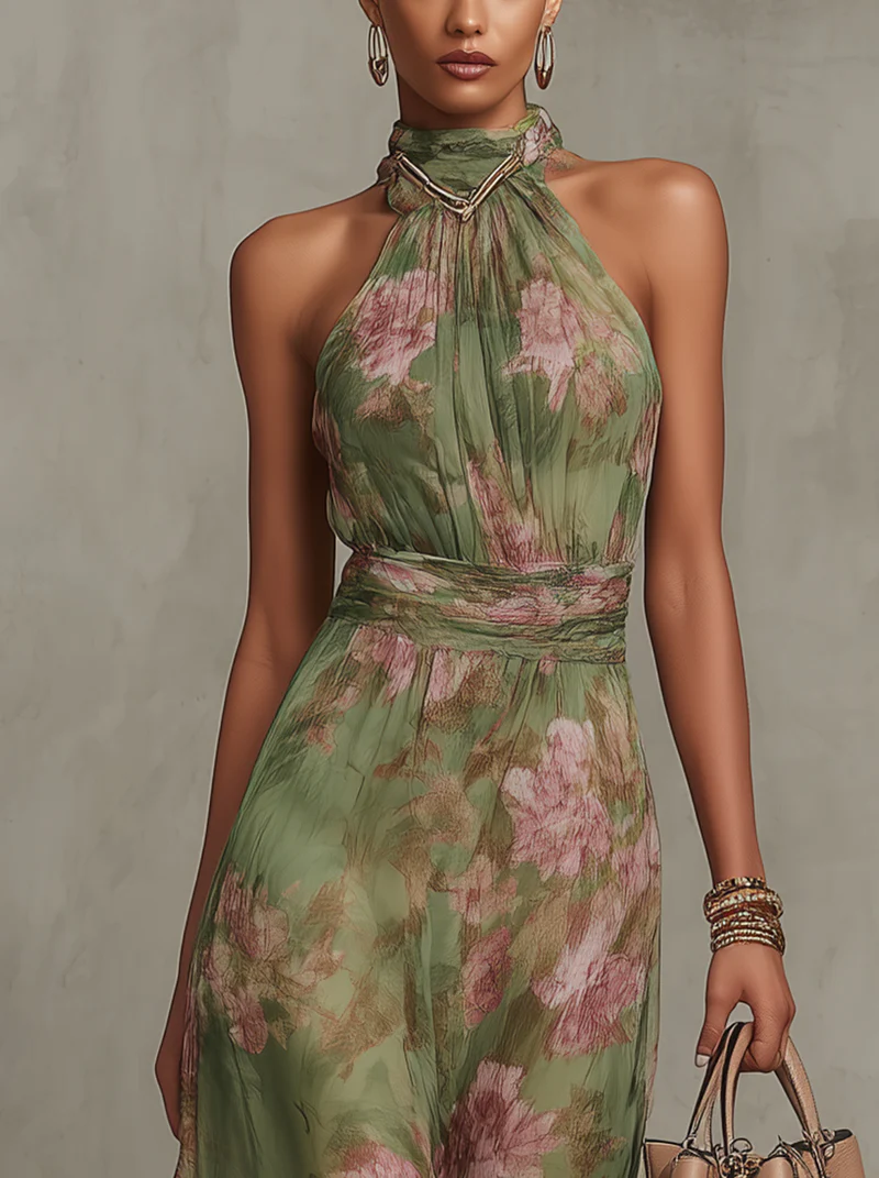 Alexa | Floral Chiffon Halter Maxi Dress