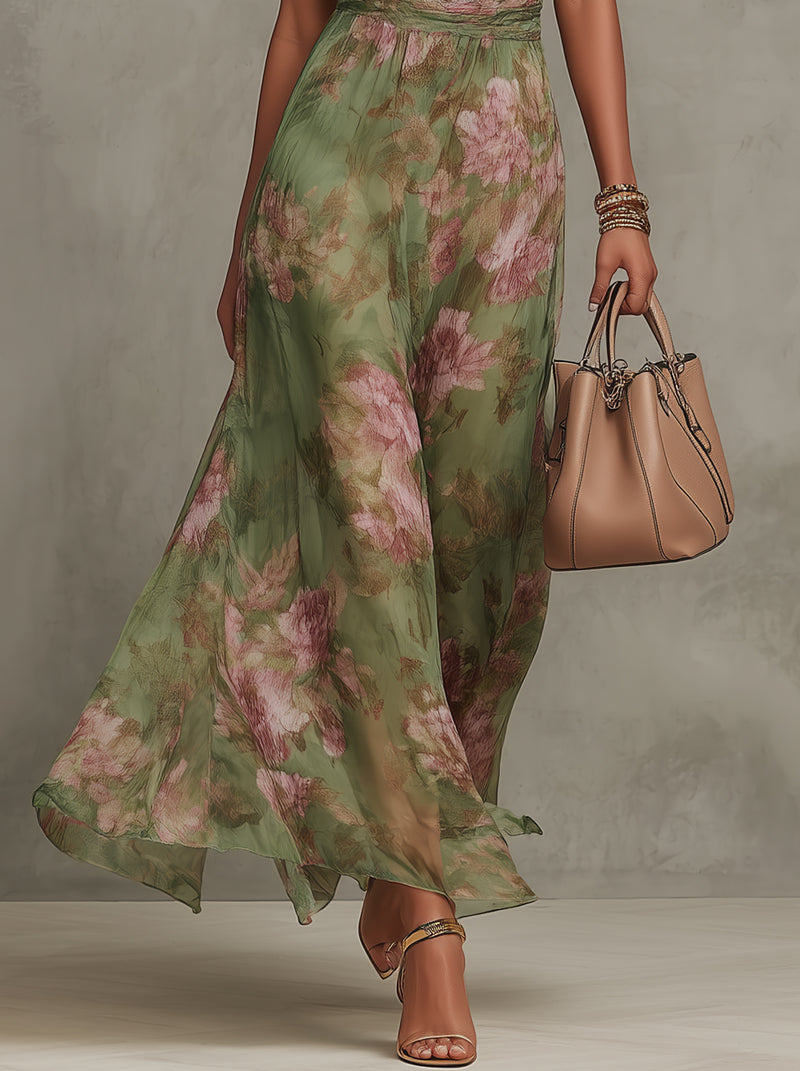 Alexa | Floral Chiffon Halter Maxi Dress