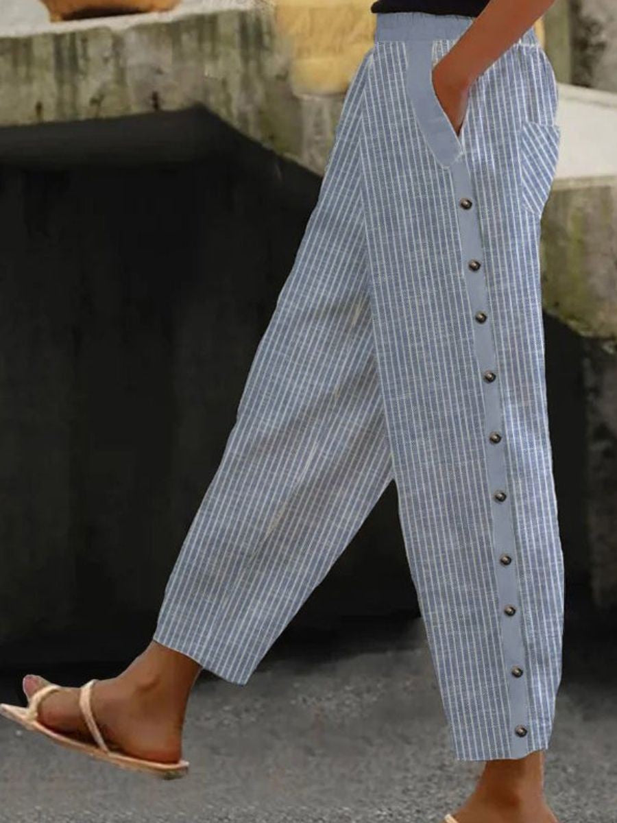 Linaya | Striped Button Trousers