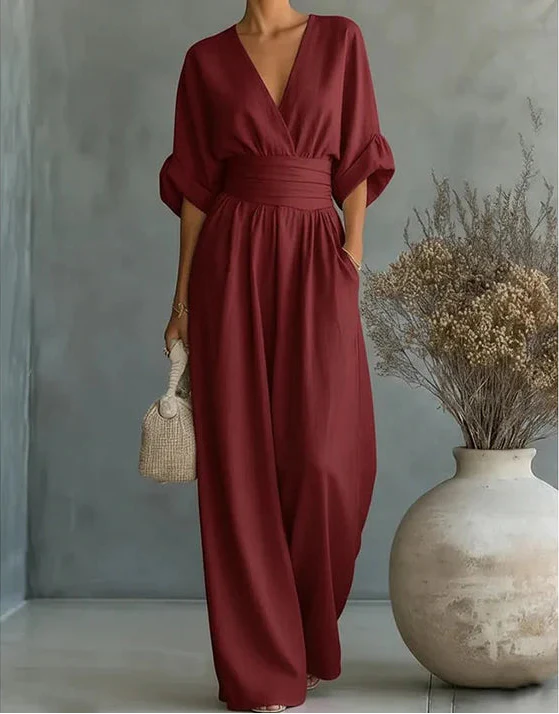 Giulia | Elegante Tuta con Scollo a V e Gambe Larghe