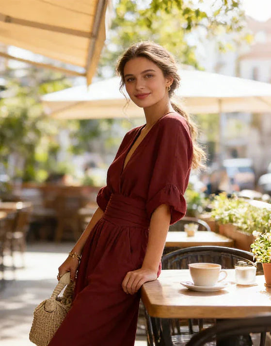 Giulia | Elegante Tuta con Scollo a V e Gambe Larghe